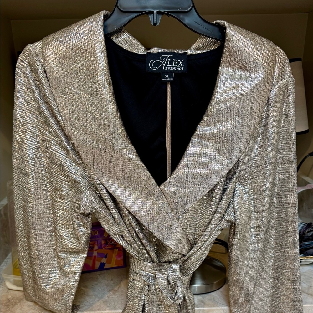 Alex Evenings Gold Blouse with wrap tie